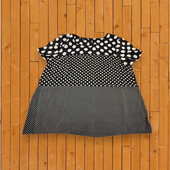 Talbots Silk Black White Polka Dot Tee Blouse Keyhole Back Size 6 - Picture 1 of 8